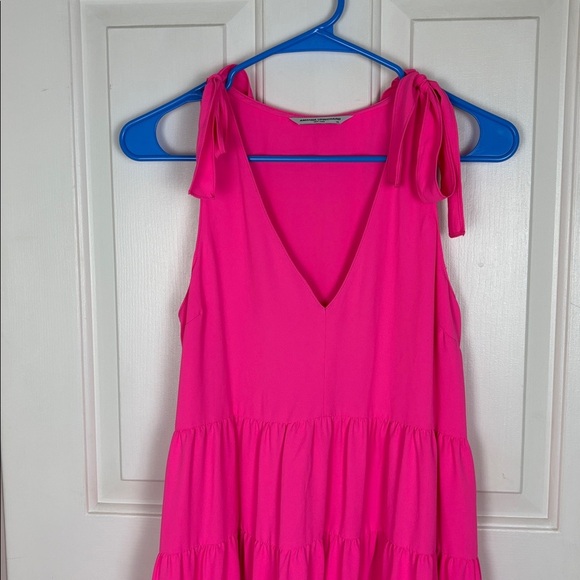 Amanda Uprichard Hot Pink Tie Sleeves Tiered Dress - XS - Picture 2 of 8